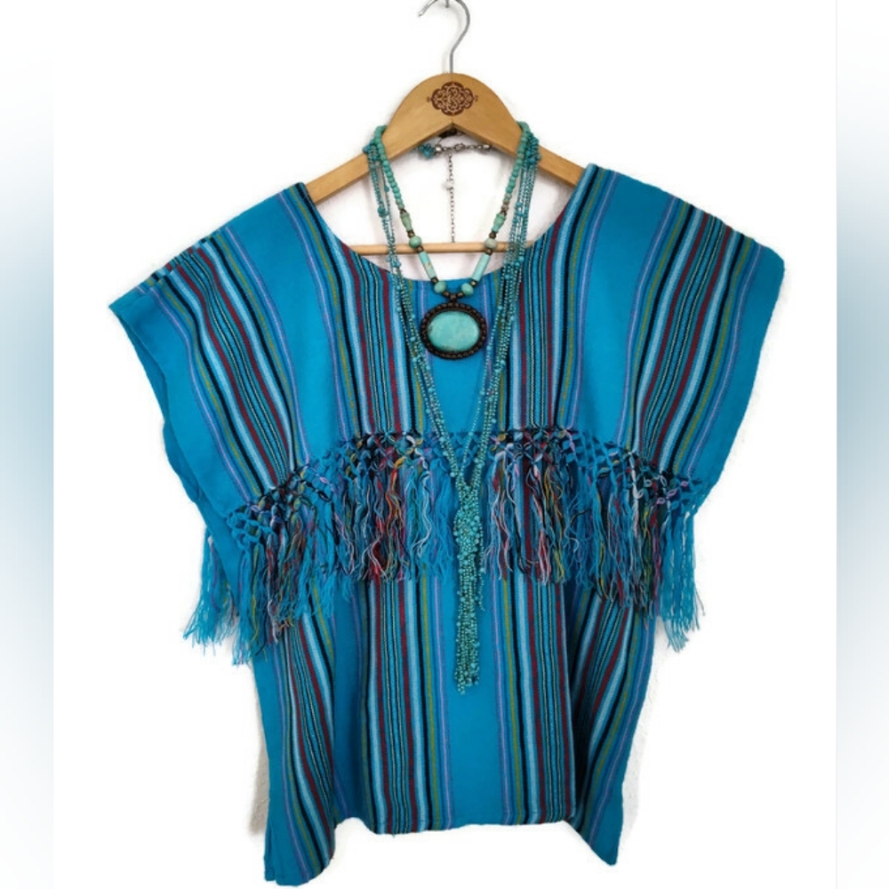 Boho Hippie Ethnic Frida Fringed Festival Colors Top Size Large